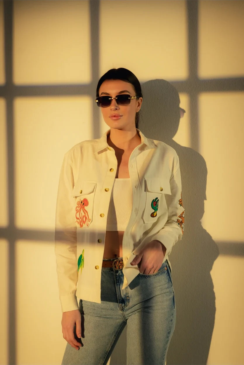 Embroidered Marine Shacket - Muggnos