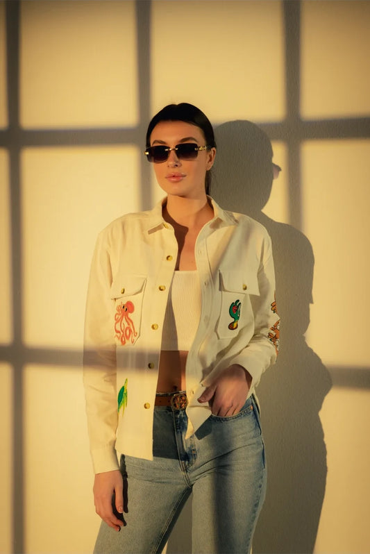 Embroidered Marine Shacket - Muggnos