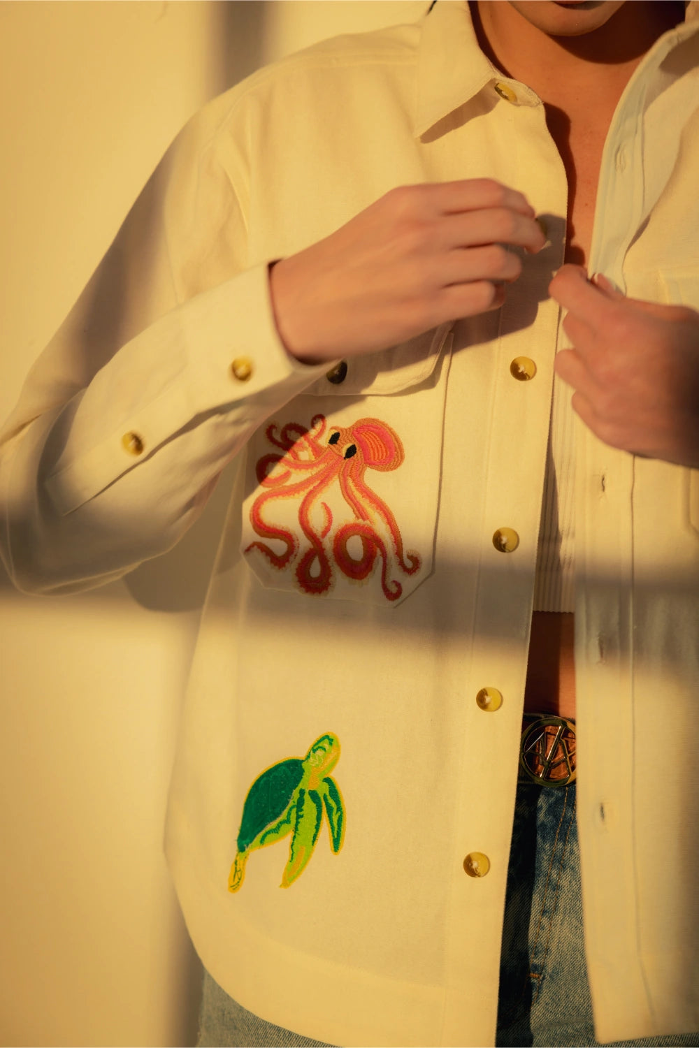 Embroidered Marine Shacket - Muggnos