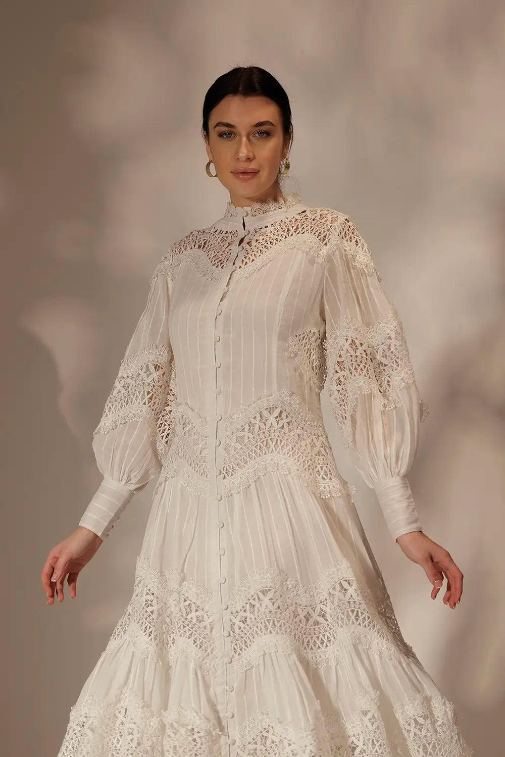 Long Plumetis Lace Dress Back View - Muggnos