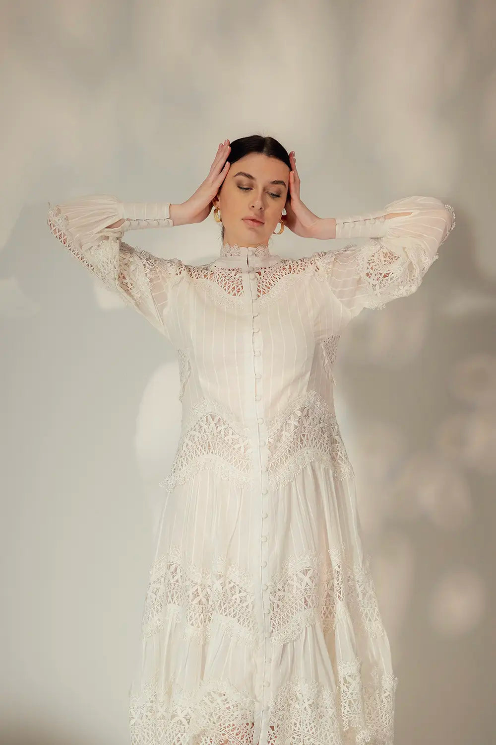 Long Plumetis Lace Dress Detail View - Muggnos