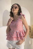 Gingham Bustier Red Top Close-Up - Muggnos