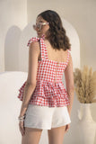 Gingham Bustier Red Top Angle View - Muggnos
