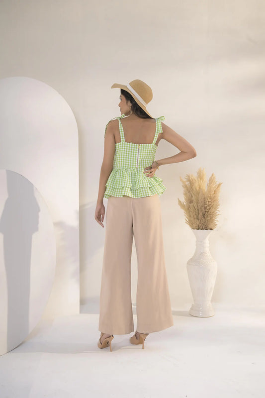 Gingham Bustier Green Top Front View - Muggnos