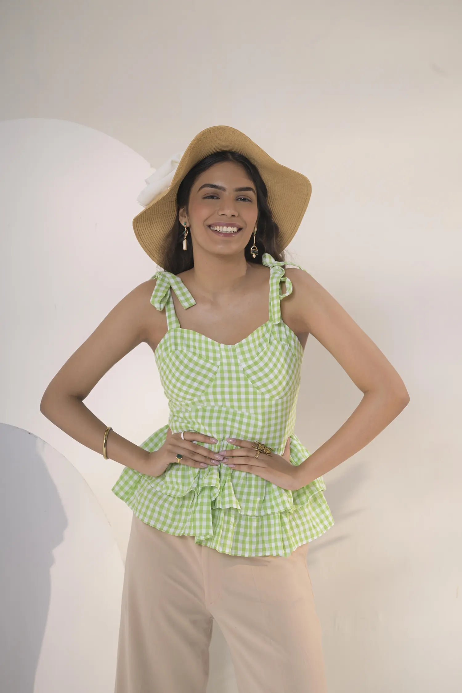 Gingham Bustier Green Top Side View - Muggnos