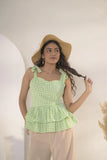 Gingham Bustier Green Top Detail View - Muggnos