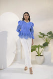 Lace Trim Ruffle Blouse Front View - Muggnos