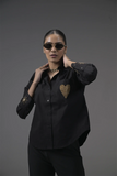 Black Poplin Embellished Shirt - Muggnos