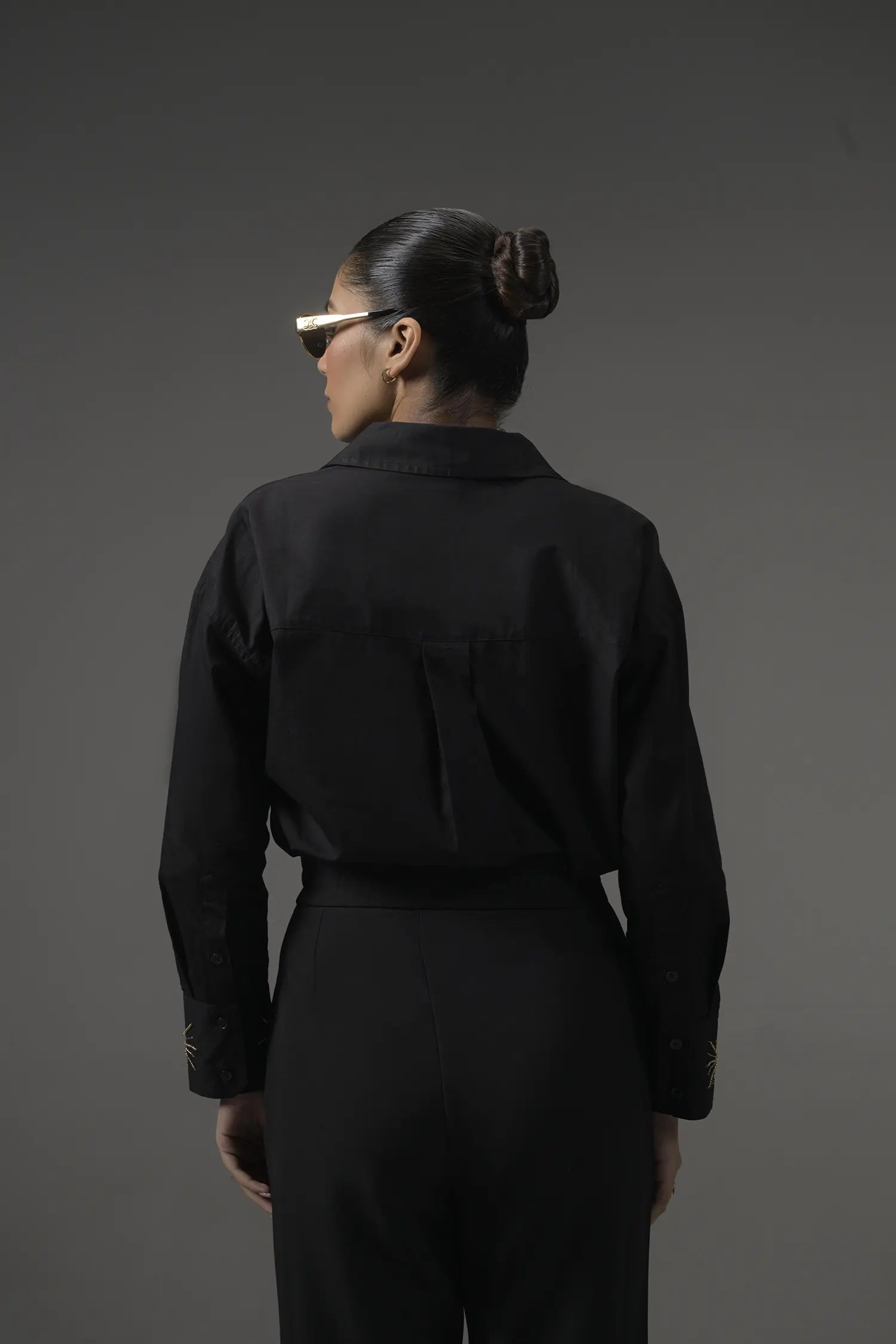 Black Poplin Embellished Shirt - Muggnos