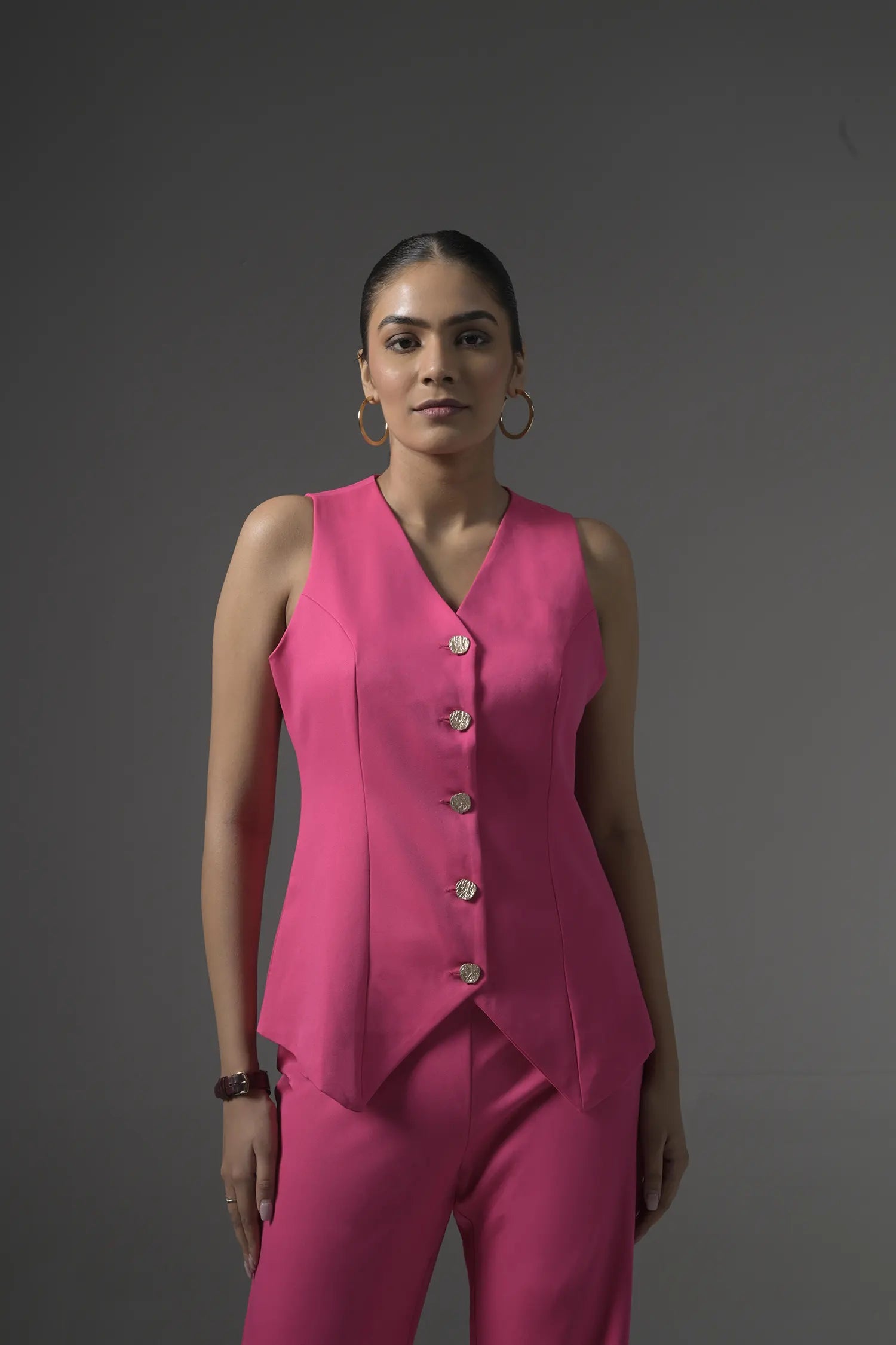 Pink Tailored Waistcoat with Flared Pants - Muggnos