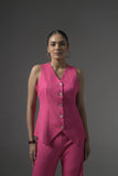 Pink Tailored Waistcoat with Flared Pants - Muggnos