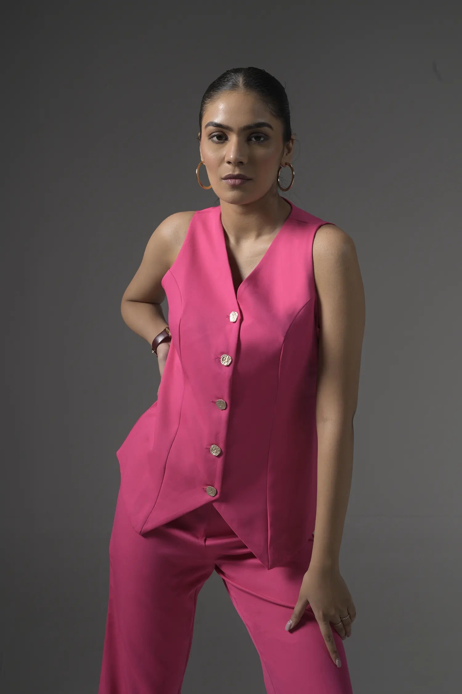 Pink Tailored Waistcoat with Flared Pants - Muggnos