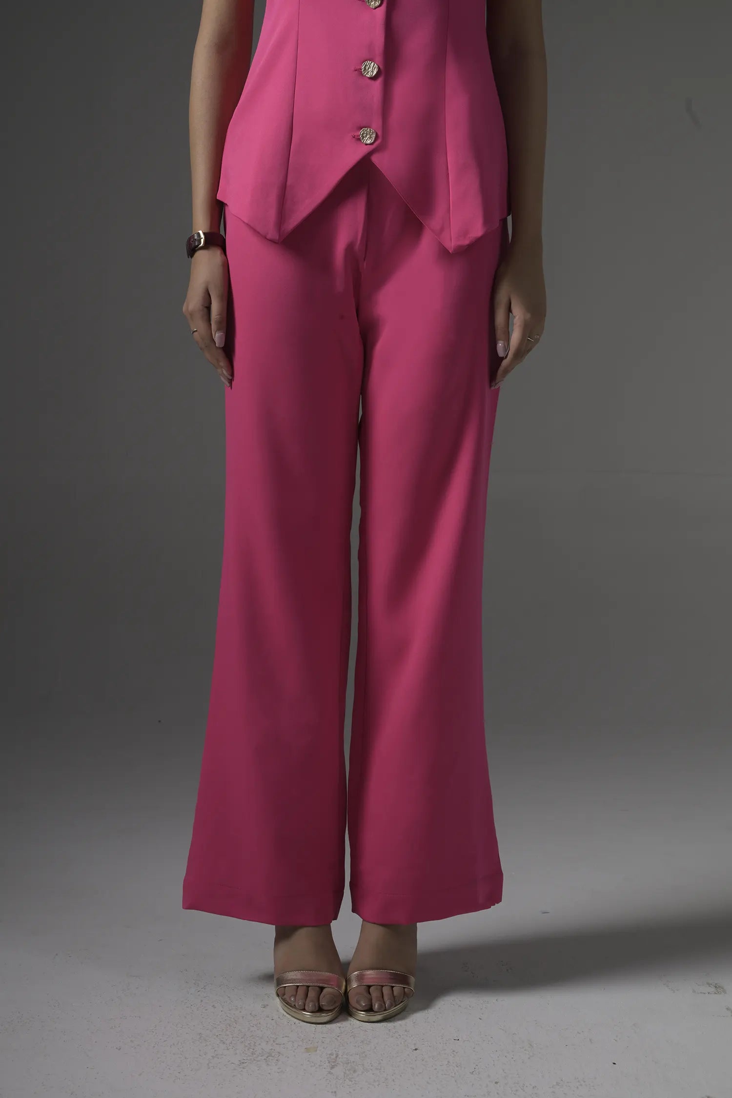 Pink Tailored Waistcoat with Flared Pants - Muggnos