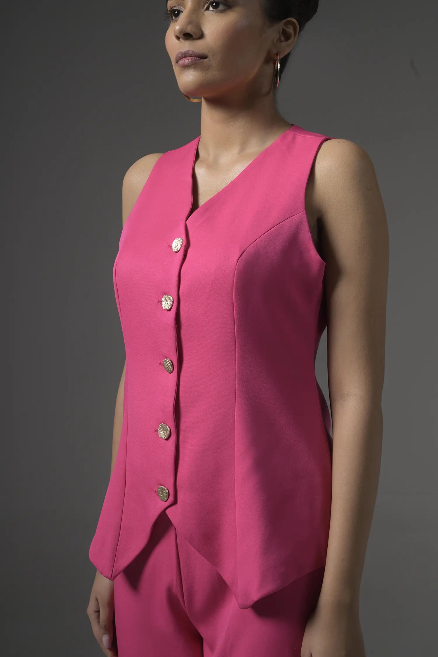 Pink Tailored Waistcoat with Flared Pants - Muggnos