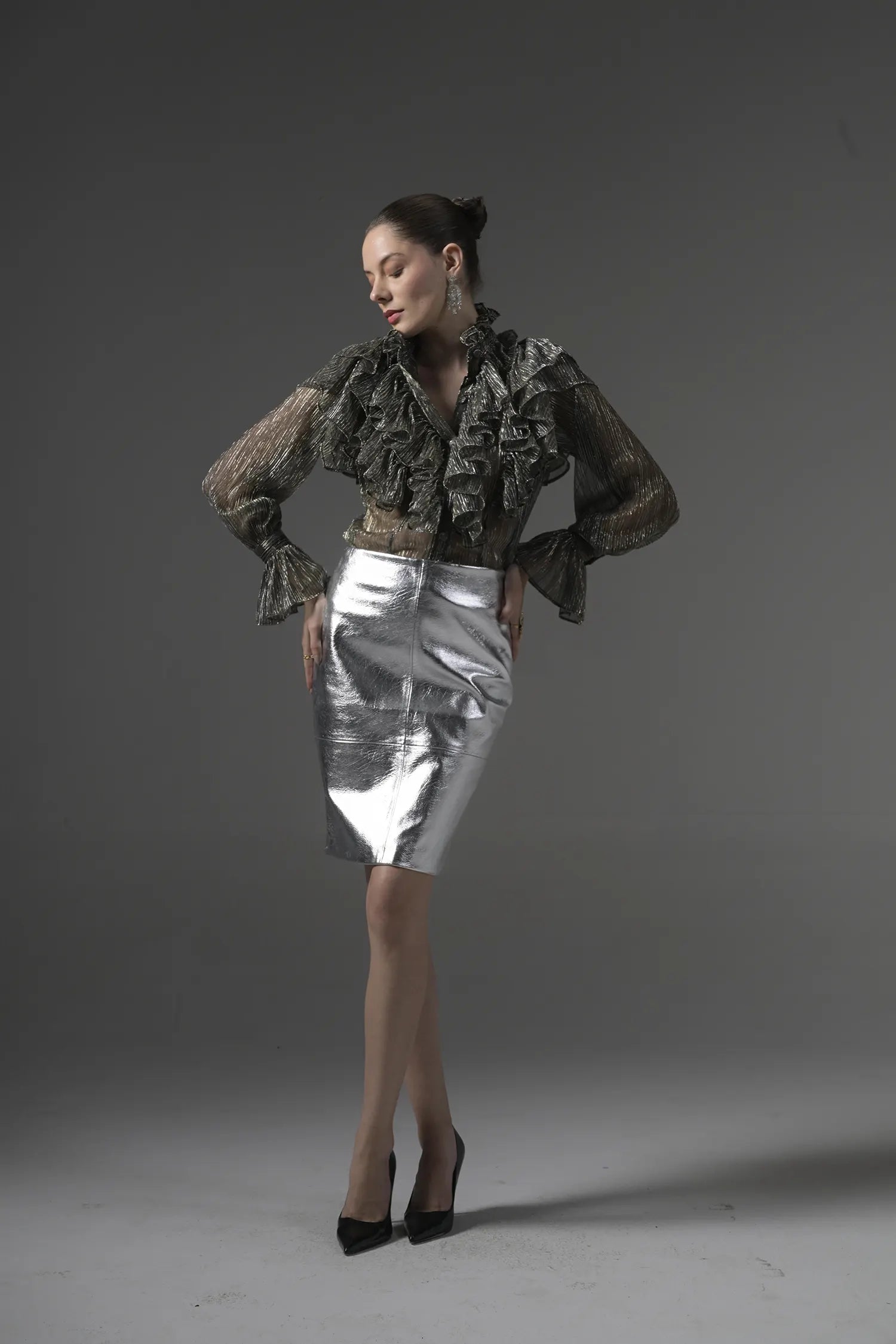 Semi-Sheer Ruffle Blouse - Muggnos