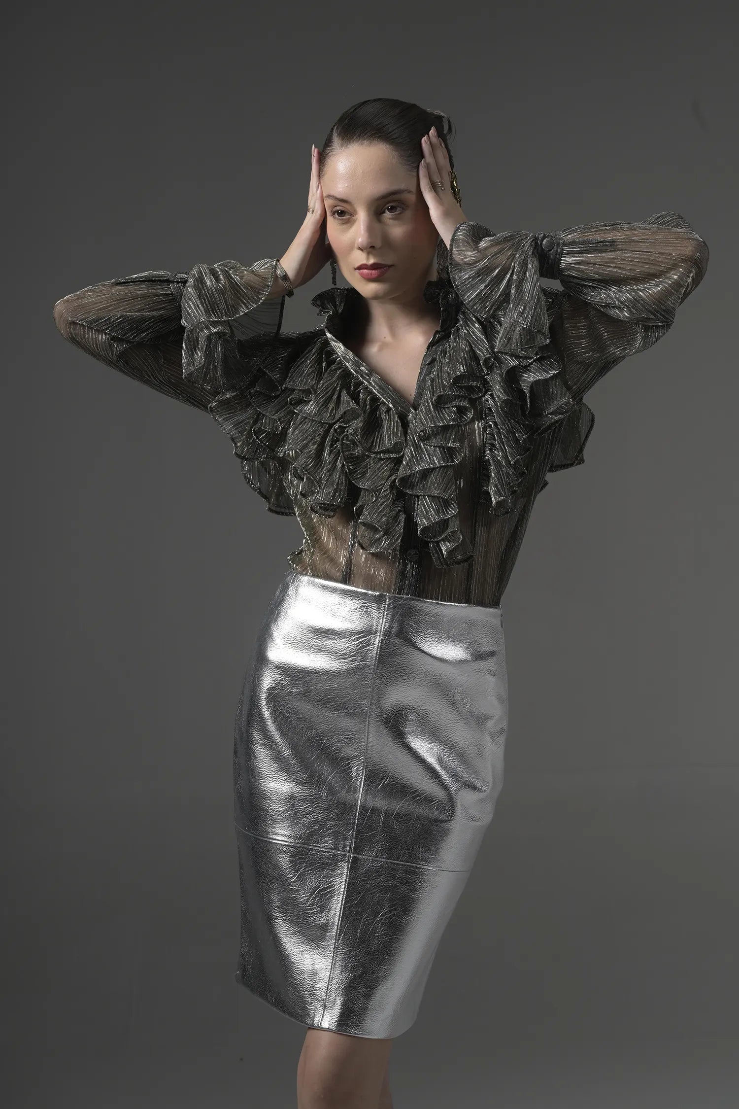 Semi-Sheer Ruffle Blouse Secondary Angle View - Muggnos