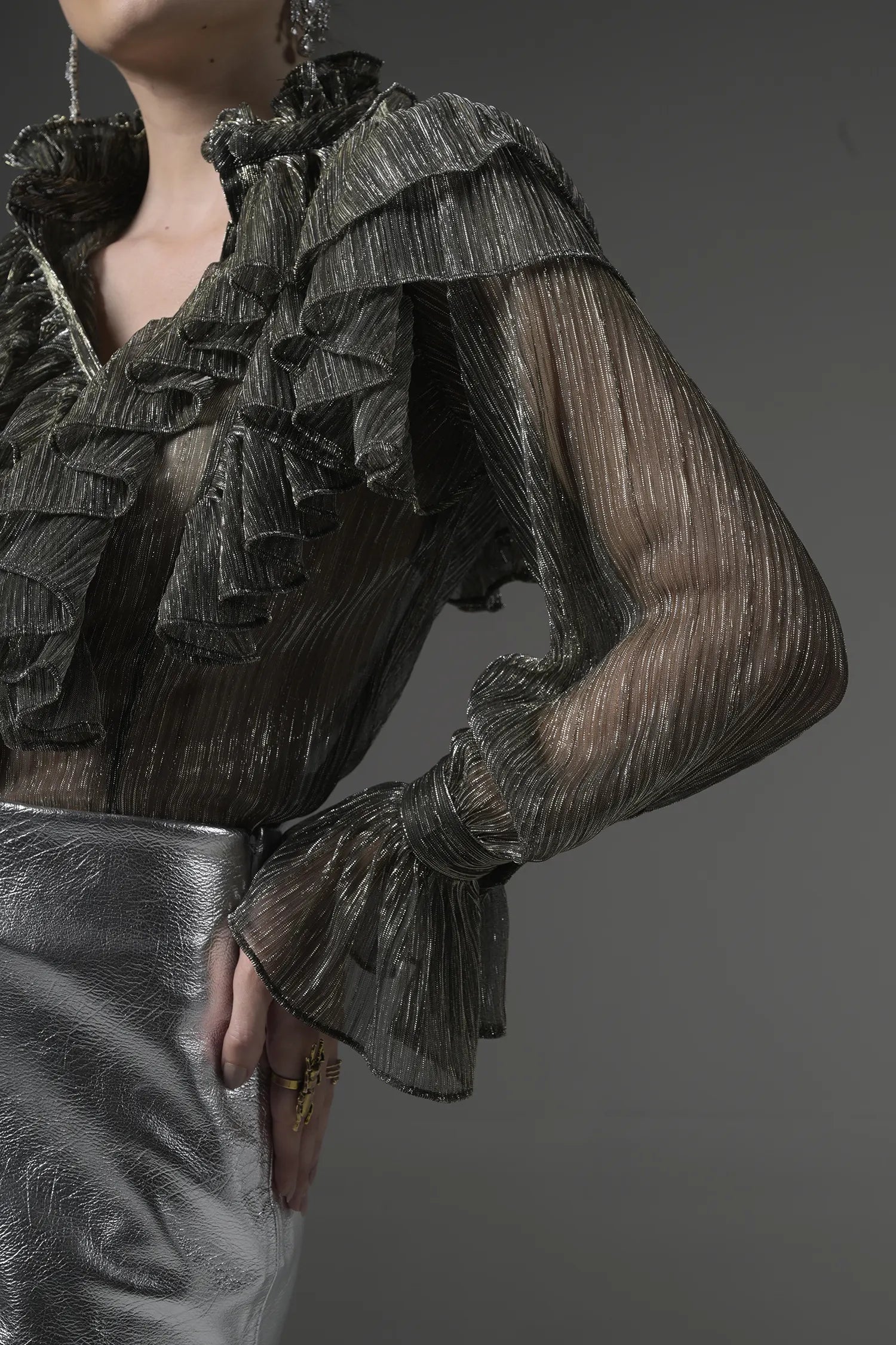 Semi-Sheer Ruffle Blouse Secondary Full Shot - Muggnos