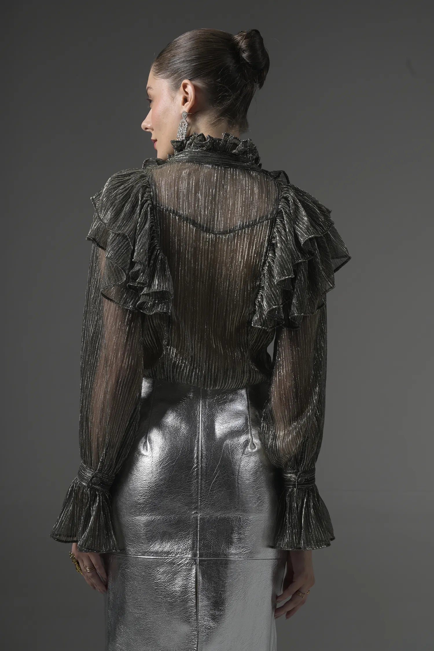 Semi-Sheer Ruffle Blouse Tertiary Close-Up - Muggnos