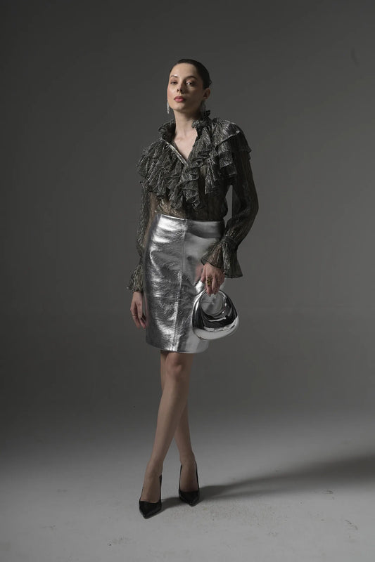 Semi-Sheer Ruffle Blouse Full Shot - Muggnos