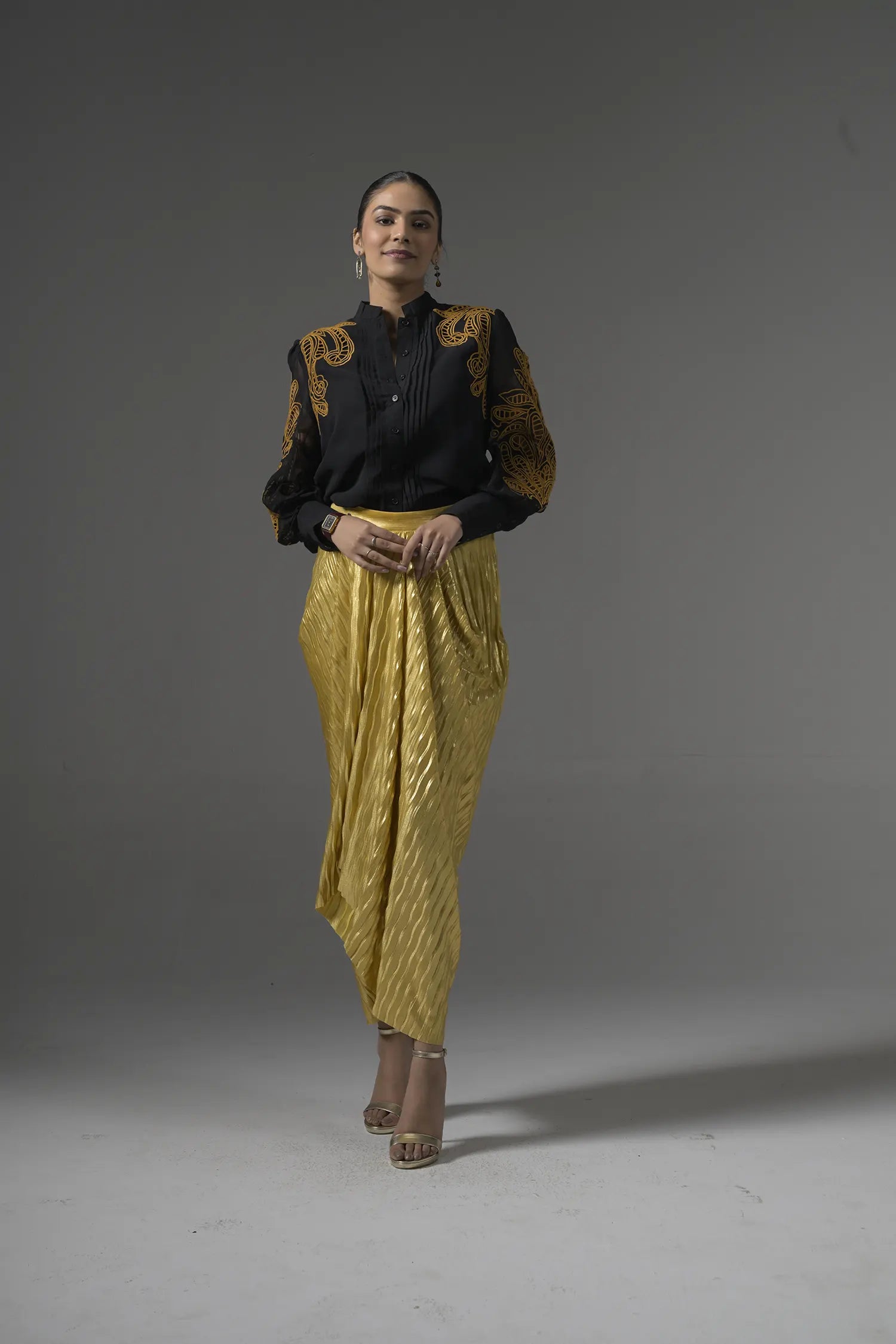 Embroidered Cut Work Shirt Front View - Muggnos