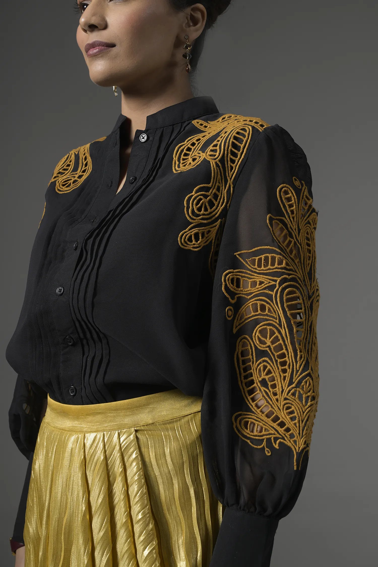 Embroidered Cut Work Shirt Back View - Muggnos