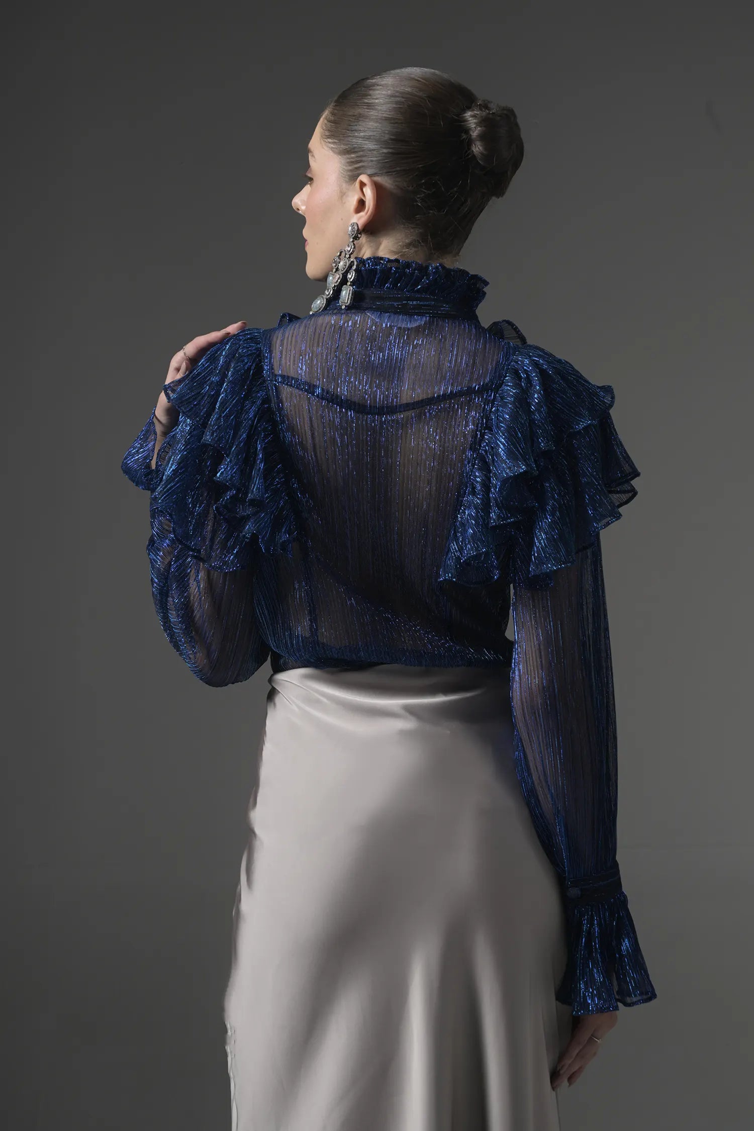 Semi-Sheer Ruffle Blouse - Muggnos