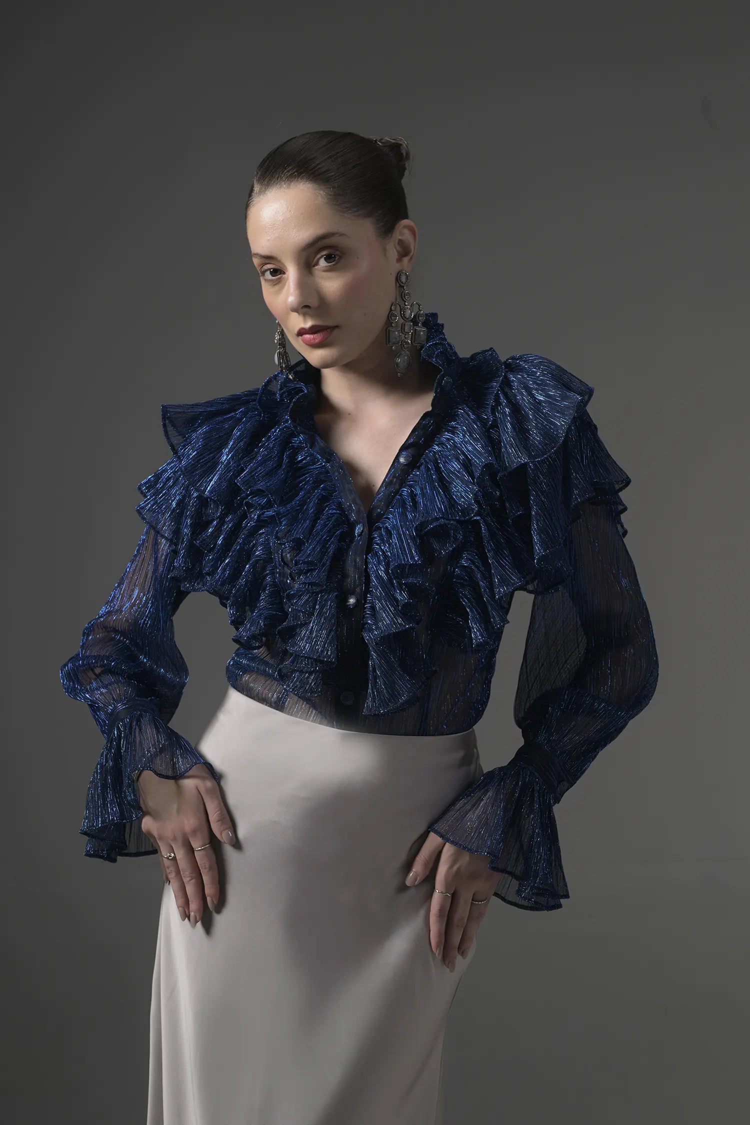 Semi-Sheer Ruffle Blouse - Muggnos