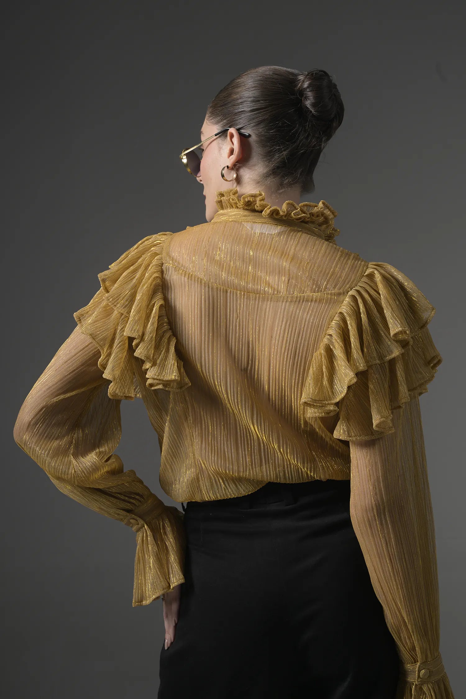 Semi-Sheer Ruffle Blouse Back View - Muggnos