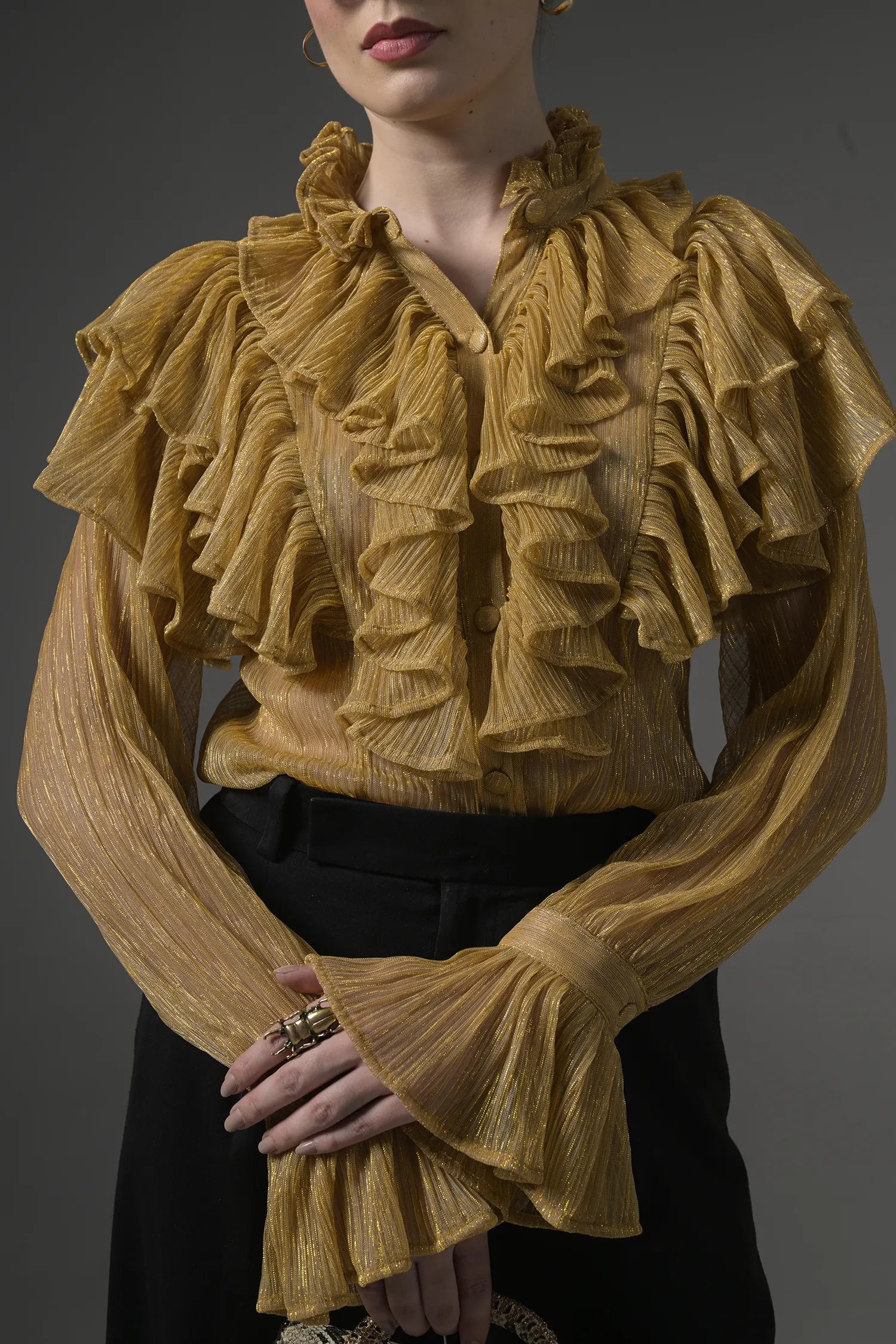 Semi-Sheer Ruffle Blouse Angle View Compact - Muggnos