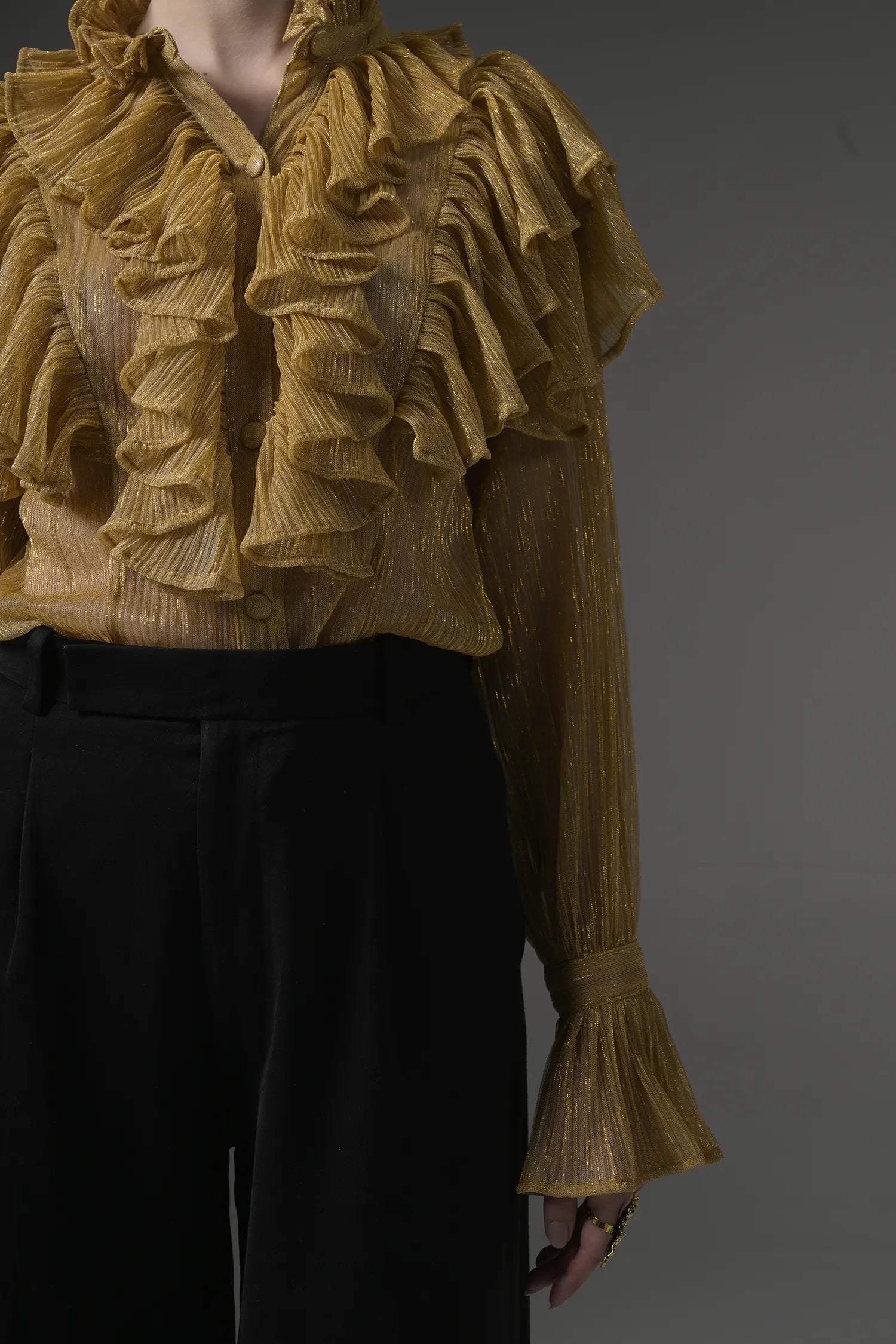 Semi-Sheer Ruffle Blouse Side View - Muggnos