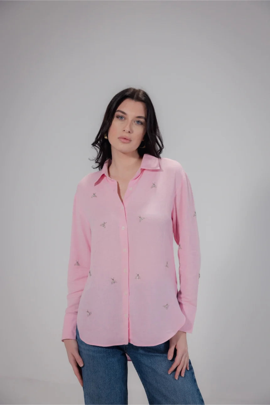 Linen Blend Studded Shirt Back View - Muggnos