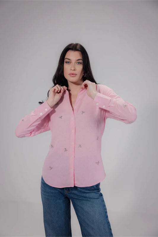 Linen Blend Studded Shirt Front View - Muggnos