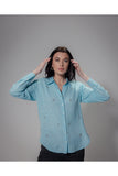 Linen Blend Studded Blue shirt - Muggnos
