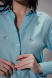 Linen Blend Studded Blue shirt - Muggnos