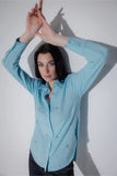 Linen Blend Studded Blue shirt - Muggnos