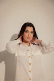 Linen Blend White Shirt with Pearl Buttons - Muggnos