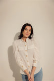 Linen Blend White Shirt with Pearl Buttons - Muggnos