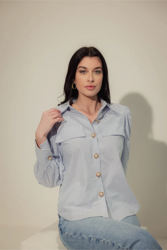 Oxford Shirt with Pearl Buttons Front View - Muggnos