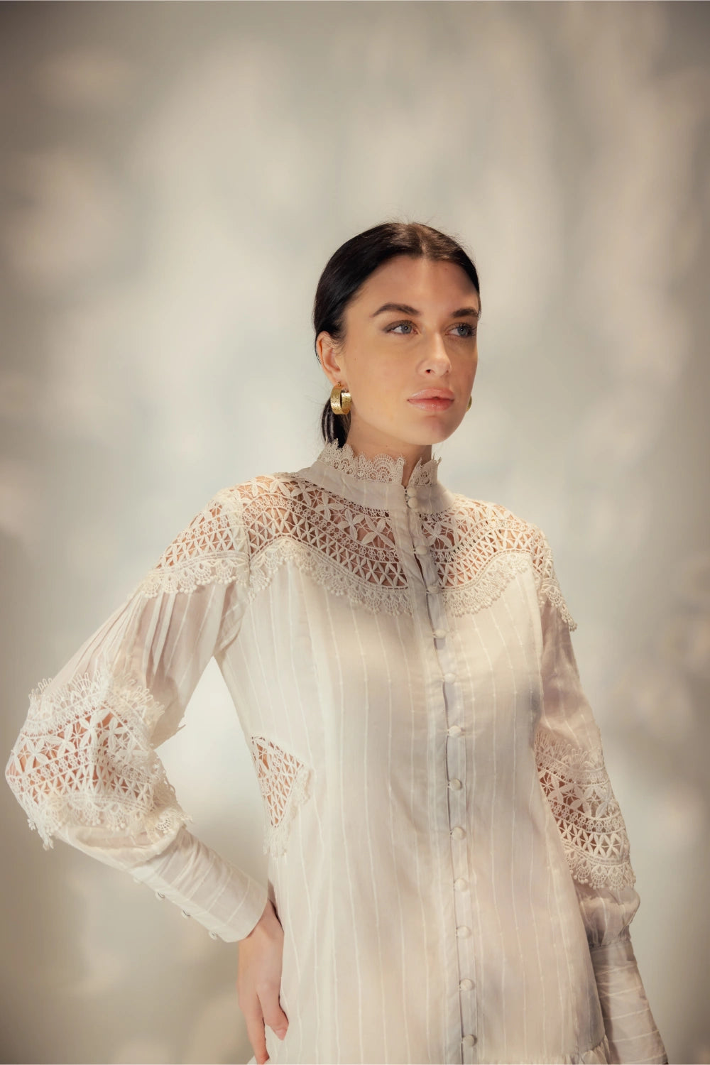 Short Plumetis Lace Dress Front View - Muggnos