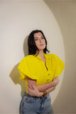 Yellow Cropped Blouse with Gold Buttons - Muggnos
