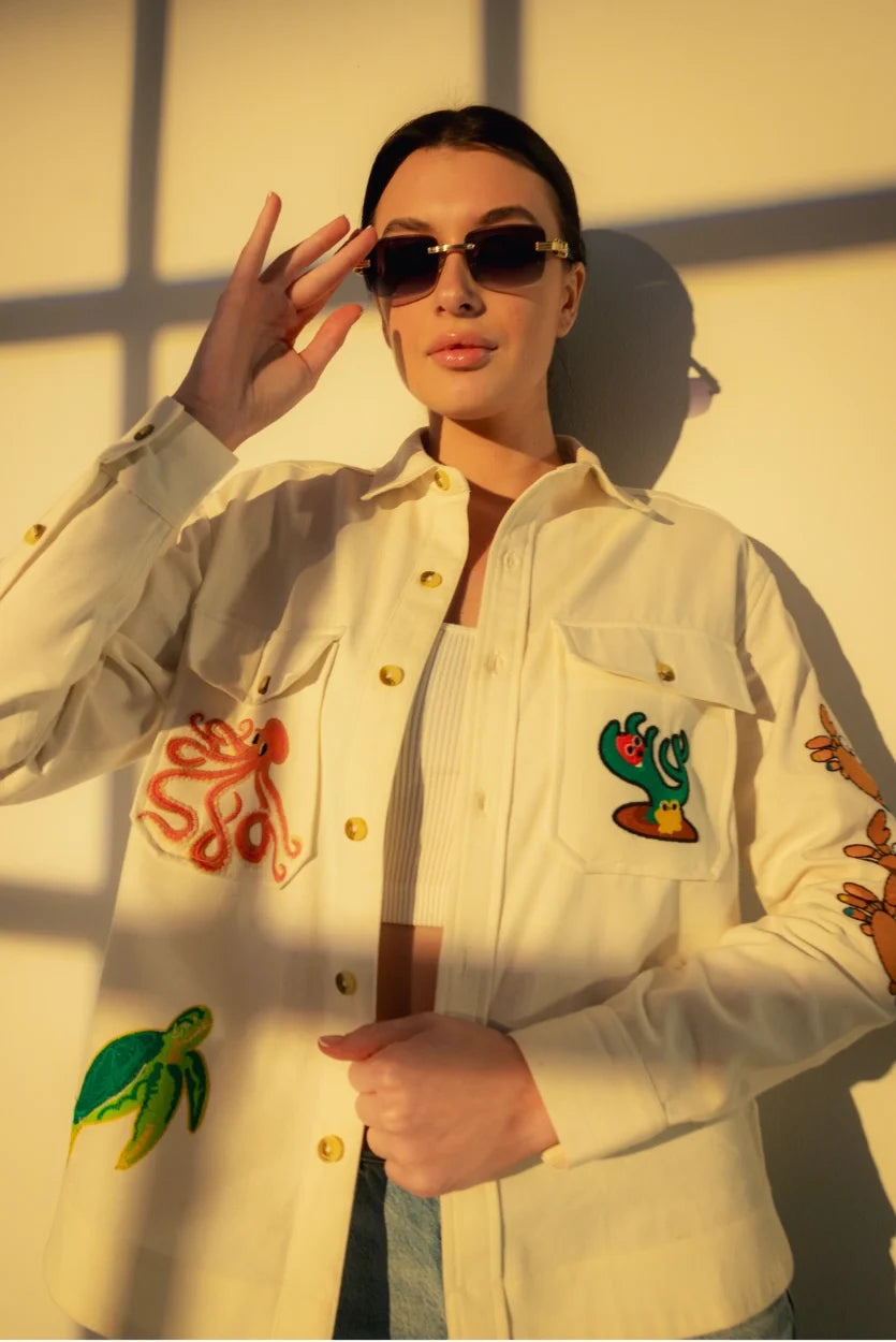Embroidered Marine Shacket - Muggnos