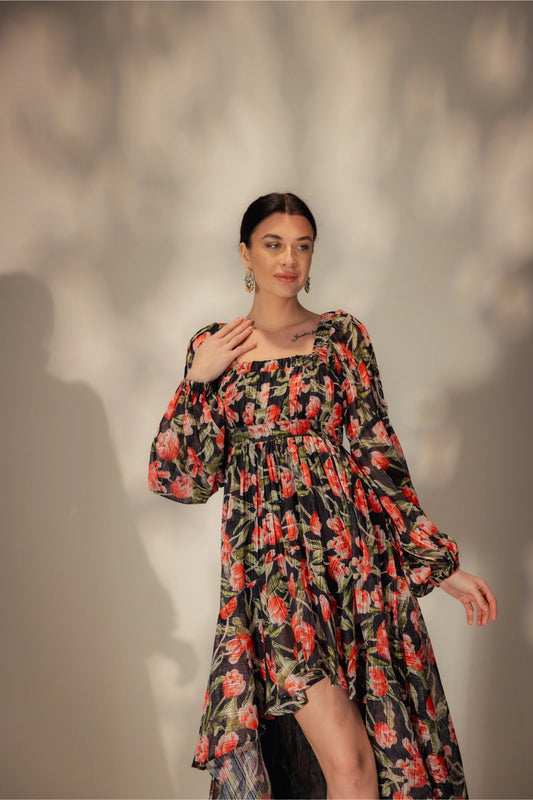 High Low floral Print dress - Muggnos