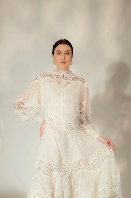 Long Plumetis Lace Dress - Muggnos