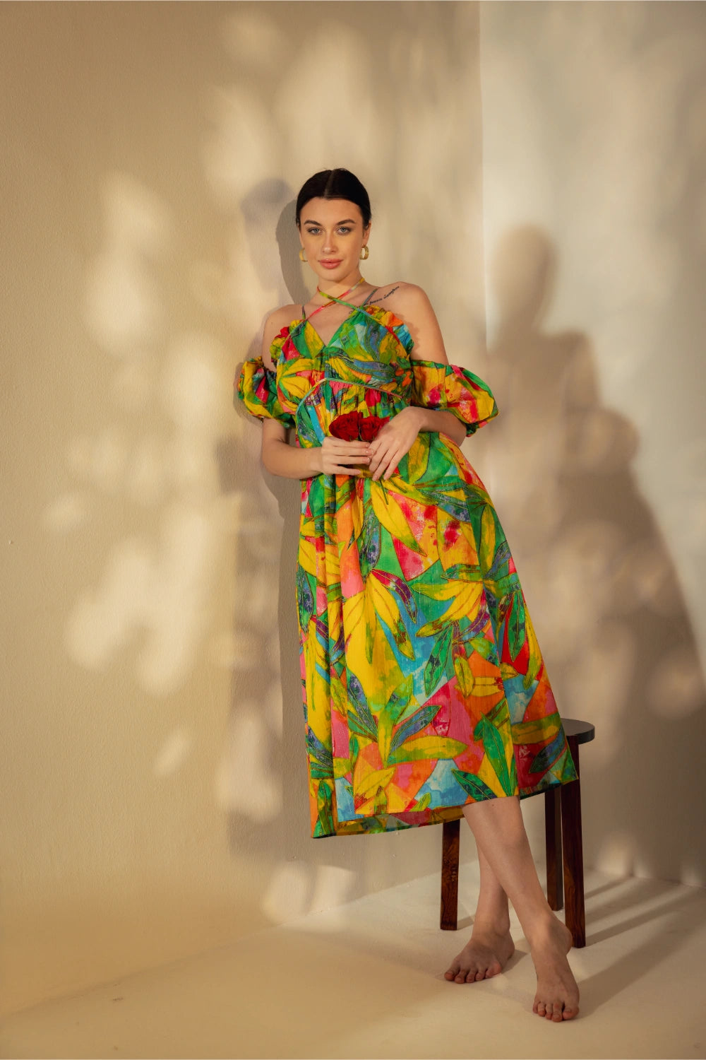 Long Tropical Print Dress - Muggnos