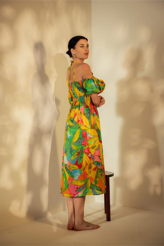 Long Tropical Print Dress - Muggnos