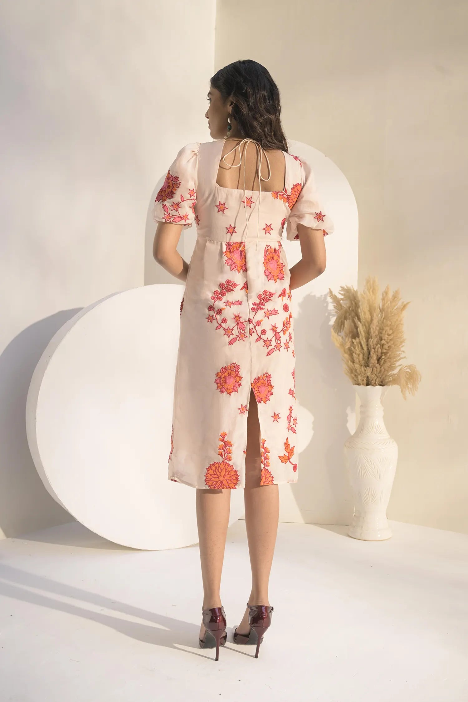 Emboridered Organza Midi Dress - Muggnos