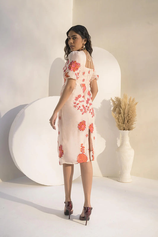 Emboridered Organza Midi Dress - Muggnos