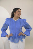 Lace Trim Ruffle Blouse - Muggnos