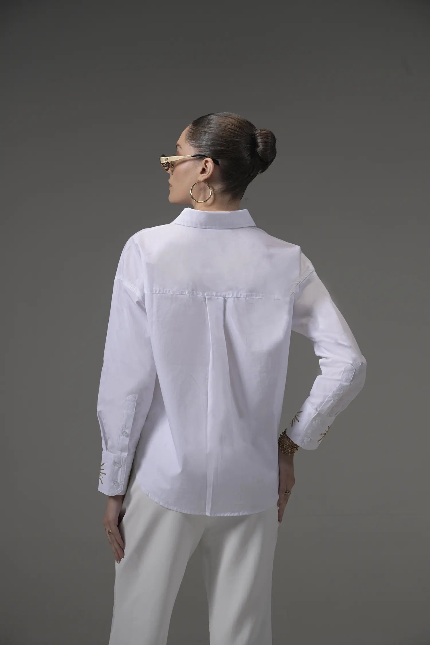 White Poplin Embellished Shirt - Muggnos
