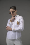 White Poplin Embellished Shirt - Muggnos